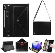Tablet Carrying Shoulder Bag Case for Samsung Galaxy Tab S10 Ultra/S9 Ultra/ S8 Ultra 14.6",Retro PU Leather Hand Strap Crossbody Shoulder Strap Cards Holder Pocket S Pen Holder Stand Case,Black