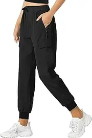 [Buauty] Womens Lightweight Cargo Joggers Pants Quick Dry Water Resistant Athletic Running Hiking Pant with Zipper Pockets 2024