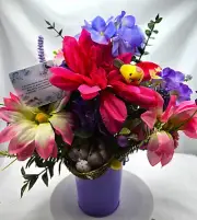 Elegant Thinking Of You Bouquet with Bird Nest Accents - Purple Container