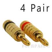 4 Pair, 8pcs - Closed Screw Speaker Wire Banana Plugs Audio Gold Connectors