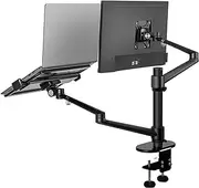 Monitor Desk Aluminum Adjustable Dual Arm Desktop Mounts LCD Monitor and Laptop Mount Arm Holder for 17"-32" Monitor Screens, Extra Tray Fits 12"-17" Laptops Monitor Stand (Color : Black, Size : L)