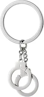 [HOCAH] Keychain 2 Pieces Stainless Steel Handcuff Keychain Car Waist Hanging Key Ring Chain Pendant Accessories