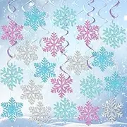 Snowflake Hanging Swirls Decorations, Winter Party Hanging Ceiling Streamers Purple Blue White Glitter Snowflakes Garland for Winter Wonderland Baby Shower Birthday Christmas Party Decorations
