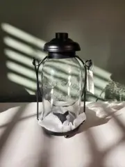 Yankee Candle Black Lantern Mason Jar Tea Light Lamp Holder Hanging 10" Tall