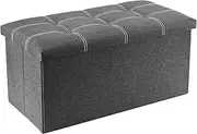 Foldable Storage Ottoman Bench, Storage Boxes Footrest Step Stool Cube, Padded Seat for Dorm Living Room with 80L Storage Space, Support 350lbs (Grey)