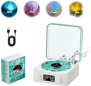 The Waves Vinyl Player, Waves Vinyl Bluetooth Speaker, Portable CD Player That Looks Like a Record Player, Wireless Vintage Vinyl Record Player Style Bluetooth Speaker with Ambient Lights-White