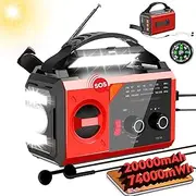 20000mAh Hand Crank Emergency Radio, AM/FM/NOAA Weather Radio, Emergency Radio,Multi-Function Solar Powered Radio,2 Solar Panels,USB Type-C Charging,Torch & LED Reading Lamp,SOS Alarm,Compass(Red)