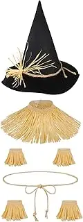 quescu 7pcs Scarecrow Costume Set For Adults,Kis,Scarecrow Hat And Straw Kit for Halloween Dress Up Costume Accessories