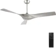 ACOZ 52" DC Ceiling Fan No Lights with Remote Control, Brushed Nickel Ceiling