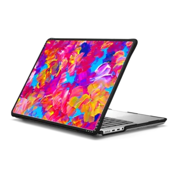 MacBook Pro 14-inch (M1 - M4) Impact Case FLORAL FANTASY - Chic Girly Colorful Neon Hot Pink Bold Turquoise Aqua Blue Yellow Floral Abstract Textural Painting Fine Art Flowers Summer Garden Nature Pattern Feminine Design