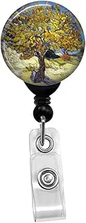 Vincent Van Gogh - The Mulberry Tree -Retractable Badge Reel - ID Name Tag Custom Badge Holder (Black Badge Reel with Spring Pinch Clip)