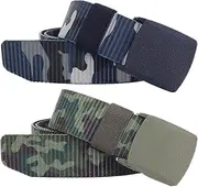 [YunYunStrap] Belts for men, Camouflage tactical work nylon webbing belt with plastic buckle plus size up to 180cm, 2 Pcs
