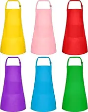 6 Pack Apron bulk with 2 Pockets Adjustable Chef Art Apron Painting Aprons for Cooking Baking Painting Crafting Grilling Activity（6 Color）