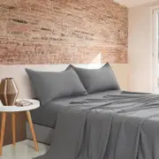 CleverPolly Vintage Washed Microfibre Sheet Set - Grey - Single