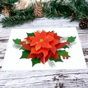 Christmas Red Poinsettia Flower 3D Card - White Cover