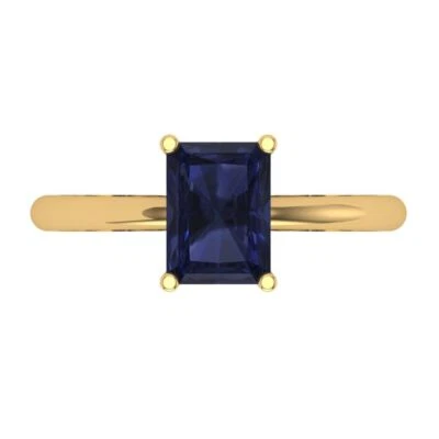 1.75Ct Radiant Cut Blue Sapphire Solid Gold Solitaire Engagement Promise Ring