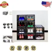 10 Pack Stackable Shoe Storage Boxes - Magnetic Closure & Drop Front Design