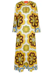 LA Double J Flying Floral-print Silk Maxi Dress - Yellow S