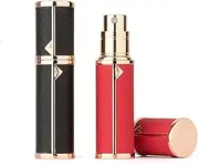 Sinyutia Refillable Perfume Bottle Atomizer for Travel,2Pcs 5ML Empty Perfume Spray Fine Mist,Mini Luxury Leather Refill Pump Case,for Man and Woman (2pcs Black+Red)