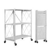 Ekkio 3-Tier Foldable Metal Shelf Kitchen Trolley Storage - White