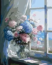 Paint by Number for Adults. Hydrangea Macrophylla DIY Acrylic Painting Kit for Adults Beginner – 16” x 20”with 3 Brushes and Bright Colors