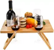 Wine Picnic Table with Bottle and Glass Holder, Portable Outdoor Wine Champagne