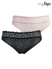 Pour Moi Black Leopard Lace Midi Knickers 2 Pack (C93447) | $35