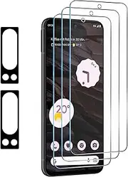 WRJ 3 Pack Screen Protector for Google Pixel 8 Pro + 2 Pack Camera Lens Protector, HD Anti-Scratch Anti-Fingerprint No-Bubble 9H Hardness Tempered Glass