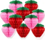 Skylety 10 Pieces 6 Inch Paper Strawberry Honeycomb Ball Tissue Paper Strawberry