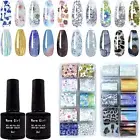2Pcs 8ML Nail Art Foil Glue Gel, 20Pcs Starry Sky Foil Stickers Set Nail Transfe