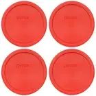 Pyrex 323-PC 1.5qt Red Round Plastic Storage Lid Cover 4PK for Glass Mixing Bowl