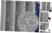 Grey Kids Curtains for Boys Bedroom Space Theme Blackout Curtains for Kids