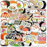 Cute Sushi Roll Rice Stickers, 50 Pcs Kawaii Japanese Food Vinyl Waterproof Stickers for Water Bottles Hydro Flask Book Laptop Phone Skateboard Guita, Gift Stickers Pack for Kids Girls Teens Adults