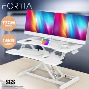 FORTIA Desk Riser 77cm Wide Adjustable Sit to Stand Dual Monitor Keyboard White