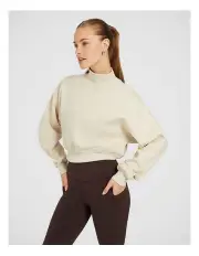 [Rockwear] Cosy Fleece Wide Rib Crew Sweater in Sand