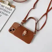 Bear Lanyard Phone Case with Card Holder - iPhone 16 Pro Max / iPhone 16 Pro / 16 Pro / 16 / 15 Pro Max / 15 Pro / 15 Plus / 15 / 14 Pro Max / 14 Pro / 14 Plus / 14 / 13 Pro Max / 13 Pro / 13 / 13 mini / 12 Pro Max / 12 Pro / 12 / 12 mini Brown - iPhone 12 Pro Max