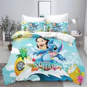 v2762 Bed Sheets Stitch Anime Cartoon Duvet Cover Bedding Quilt Cover Children King Size Queen Twin Size Set Comforter Grade A Printed 3-Piece Beddi