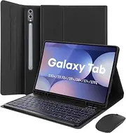 [MAYPHY] Backlit Keyboard Case with Mouse for Samsung Galaxy Tab S10+/S9 FE+/S9+/S8+/S7 FE/S7 Plus 12.4'', 7-Color Keyboard Case for Samsung Galaxy Tab 12.4 inch, with S-Pen Holder, UK Layout, Black