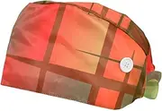 [WOSHJIUK] Working Hat 2 Pack Scrub Caps for Women,Abstract Geometric Colored Lattice Pattern,Tie Back Cap Adjustable Scrub Hat