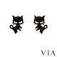 【VIA】動物系列 調皮小野貓造型白鋼耳釘 造型耳釘 黑色
