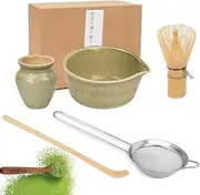KIBICK Matcha Whisk Set, 5 PCS Matcha Tea Set with Whisk and Bowl, Matcha Spoon, Whisk Holder, Reusable Matcha Making Kit for Traditional Japanese Tea Ceremony, Perfect Matcha Starter Kit (Green