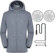 [GOODLUKY] Fan Equipped Clothing, Uv Resistant Cooling Jacket 5V USB Powered Air Conditioned Hooded Coat for Summer Travel High Temp Outdoor Work,Gray,L