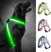 Visinite LED Dog Harness - USB Rechargeable, 2 Illuminate Modes, Glow in The Dark, Adjustable for Night Walking Safety