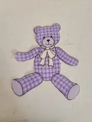 Vintage Retro 1970/80s Sew On Purple Gingham Teddy Bear White Bow Patch Applique