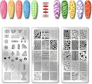 PH PandaHall Pack of 3 Animal Pattern Nail Stamping Plate Geometric Pattern Nails Stencils Nail Picture Plate Made of Stainless Steel Irregular Shapes Print Art Template for Women DIY Print 12 x 6 cm