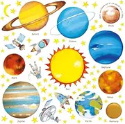 DECOWALL DS-8007 Planets in The Space Kids Wall Stickers Wall Decals Peel and Stick Removable Wall Stickers for Kids Nursery Bedroom Living Room (Small)