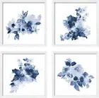 4 Pack 10X10 Framed Blue Wall Art Set with White Frame Floral Print