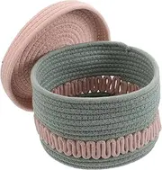 Cabilock Round Storage Basket with Lid: Cotton Rope Woven Basket for Organizing - Small Organization Bin for Montessori Nursery Supplies