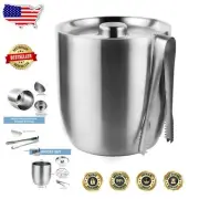 3L Vacuum Insulated Stainless Steel Ice Bucket with Lid & Tong - Silver Elegance