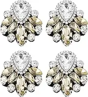 uxcell 4Pcs Handmade Beaded Patches, Glass Crystal Rhinestone Appliques Vintage Sew on Beaded Patch for Clothing DIY Sewing Accessories, Champagne
